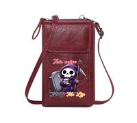 GEEADNB PU Leather Phone Purse Zipper Womens Wallet Whimsical Contrast Coffee Cup Grim Reaper Printed Gift Leather Purse for Lover