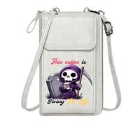 GEEADNB PU Leather Phone Purse Zipper Womens Wallet Whimsical Contrast Coffee Cup Grim Reaper Printed Gift Leather Purse for Lover