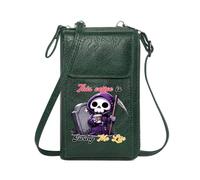 GEEADNB PU Leather Phone Purse Zipper Womens Wallet Whimsical Contrast Coffee Cup Grim Reaper Printed Gift Leather Purse for Lover