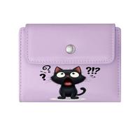 GEEADNB RFID Blocking Wallet Purse,Slim Minimalist Card Holder,Cartoon-Style Surprised Expression Black cat Thanksgiving Birthday Gift for Women Romantic Gift for Wife/Girlfriend.