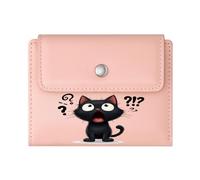 GEEADNB RFID Blocking Wallet Purse,Slim Minimalist Card Holder,Cartoon-Style Surprised Expression Black cat Thanksgiving Birthday Gift for Women Romantic Gift for Wife/Girlfriend.