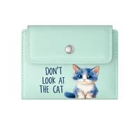 GEEADNB RFID Blocking Wallet Purse，Slim Minimalist Card Holder，Whimsical Humor Bold Blue Text Stylized Kitten Thanksgiving Birthday Gift for Women Romantic Gift for Wife/Girlfriend.