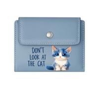 GEEADNB RFID Blocking Wallet Purse，Slim Minimalist Card Holder，Whimsical Humor Bold Blue Text Stylized Kitten Thanksgiving Birthday Gift for Women Romantic Gift for Wife/Girlfriend.