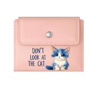 GEEADNB RFID Blocking Wallet Purse，Slim Minimalist Card Holder，Whimsical Humor Bold Blue Text Stylized Kitten Thanksgiving Birthday Gift for Women Romantic Gift for Wife/Girlfriend.