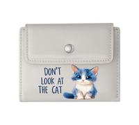 GEEADNB RFID Blocking Wallet Purse，Slim Minimalist Card Holder，Whimsical Humor Bold Blue Text Stylized Kitten Thanksgiving Birthday Gift for Women Romantic Gift for Wife/Girlfriend.