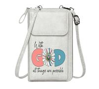 GEEADNB RFID Blocking Zipper Phone Wallet Crossbody Bags for Women GOD Colorful Letters Decorative Flower for Valentine's Day Birthday Gifts