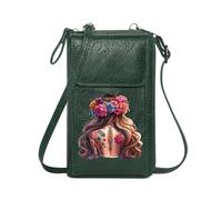 GEEADNB RFID Blocking Zipper Phone Wallet Crossbody Bags for Women Intricate Tattoos Floral Crown Black Background Perfect for Printed Present Personalized Gifts for Girlfriend Friends