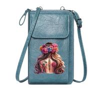 GEEADNB RFID Blocking Zipper Phone Wallet Crossbody Bags for Women Intricate Tattoos Floral Crown Black Background Perfect for Printed Present Personalized Gifts for Girlfriend Friends