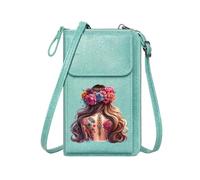 GEEADNB RFID Blocking Zipper Phone Wallet Crossbody Bags for Women Intricate Tattoos Floral Crown Black Background Perfect for Printed Present Personalized Gifts for Girlfriend Friends