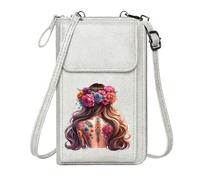 GEEADNB RFID Blocking Zipper Phone Wallet Crossbody Bags for Women Intricate Tattoos Floral Crown Black Background Perfect for Printed Present Personalized Gifts for Girlfriend Friends