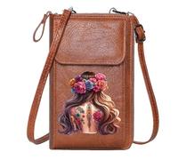 GEEADNB RFID Blocking Zipper Phone Wallet Crossbody Bags for Women Intricate Tattoos Floral Crown Black Background Perfect for Printed Present Personalized Gifts for Girlfriend Friends