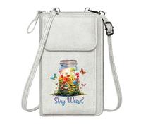 GEEADNB RFID Blocking Zipper Phone Wallet Personalized Crossbody Wallets Vibrant Flowers Fluttering Butterflies Stay Weird Motif Holiday Customized Gift for Everyday Use or Gift Idea