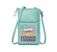 GEEADNB RFID Blocking Zipper Phone Wallet Phone Bags for Women American flag pattern Two pint glasses Fireworks Perfect for Outfits Christmas Holiday Present