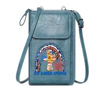 GEEADNB RFID Blocking Zipper Phone Wallet Small Shoulder Bag cross blessing American flag Graduation Student Leather Purse for Lover