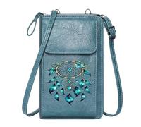 GEEADNB RFID Blocking Zipper Phone Wallet Womens Travel Bags Blue Feathers Beads and Charms Dreamcatcher Suitable for Daily Gifting Season Gifts