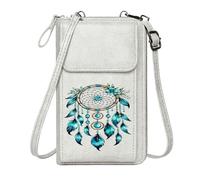 GEEADNB RFID Blocking Zipper Phone Wallet Womens Travel Bags Blue Feathers Beads and Charms Dreamcatcher Suitable for Daily Gifting Season Gifts