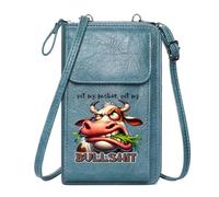 GEEADNB RFID Blocking Zipper Phone Wallet Zip Around Credit Card Bags Cartoon Cow Bullshit Playful Typography Printed Gift for Everyday Use or Gift Idea