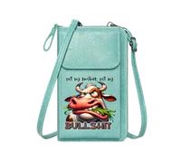 GEEADNB RFID Blocking Zipper Phone Wallet Zip Around Credit Card Bags Cartoon Cow Bullshit Playful Typography Printed Gift for Everyday Use or Gift Idea