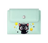 GEEADNB Slim Minimalist Card Holder，Large Capacity Ladies Coin Purse，Cartoon-Style Kitten Whimsical Appearance Starry Backdrop Romantic Gift for Wife/Girlfriend.
