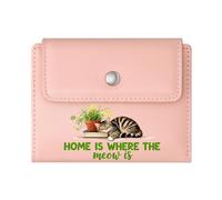 GEEADNB Slim Minimalist Card Holder,Large Capacity Ladies Coin Purse,Floral Blooms Orange Tabby Cat Time Never Wasted Thanksgiving Birthday Gift for Women