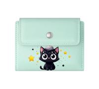GEEADNB Slim Minimalist Card Holder，Large Capacity Ladies Coin Purse，Star-Covered Stone Black Kitten Whimsical Night Sky Romantic Gift for Wife/Girlfriend. Wonderful Gift for Mother's Father's Day