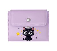 GEEADNB Slim Minimalist Card Holder,Large Capacity Ladies Coin Purse,Star-Covered Stone Black Kitten Whimsical Night Sky Romantic Gift for Wife/Girlfriend. Wonderful Gift for Mother's Father's Day