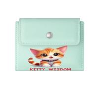 GEEADNB Slim Minimalist Card Holder，Multi-Functional Women's Wallet，Whimsical Style Pink Text Cartoon Kitten Romantic Gift for Wife/Girlfriend. Thanksgiving Birthday Gift for Women