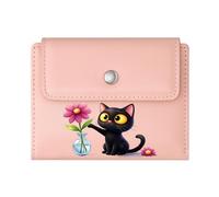 GEEADNB Slim Minimalist Card Holder，RFID Blocking Wallet Purse，Black Cats Angry Speech Bubbles Cartoonish Exaggeration Romantic Gift for Wife/Girlfriend. Wonderful Gift for Mother's Father's Day