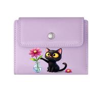 GEEADNB Slim Minimalist Card Holder，RFID Blocking Wallet Purse，Black Cats Angry Speech Bubbles Cartoonish Exaggeration Romantic Gift for Wife/Girlfriend. Wonderful Gift for Mother's Father's Day