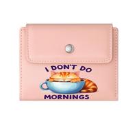 GEEADNB Slim Minimalist Card Holder，Slim Women's Wallet，Whimsical Humor Kitten in Coffee Cup I Don't do Mornings Wonderful Gift for Mother's Father's Day