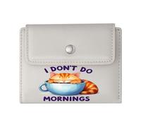 GEEADNB Slim Minimalist Card Holder，Slim Women's Wallet，Whimsical Humor Kitten in Coffee Cup I Don't do Mornings Wonderful Gift for Mother's Father's Day