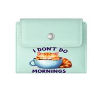 GEEADNB Slim Minimalist Card Holder，Slim Women's Wallet，Whimsical Humor Kitten in Coffee Cup I Don't do Mornings Wonderful Gift for Mother's Father's Day