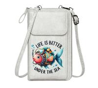 GEEADNB Small Crossbody Bags Card Wallets Purse Underwater Theme Whimsical Illustration Scuba-diving Fish Travel Rfid Safe Season Gifts