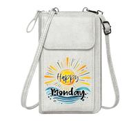 GEEADNB Small Crossbody Bags Small Shoulder Bag Dynamic waves Stylized sun Happy Monday Suitable for Daily Gifting Travel Rfid Safe