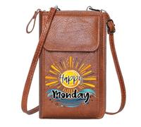 GEEADNB Small Crossbody Bags Small Shoulder Bag Dynamic waves Stylized sun Happy Monday Suitable for Daily Gifting Travel Rfid Safe