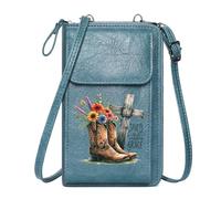 GEEADNB Small Shoulder Bag Credit Card Slots Floral Bouquet Wooden Cross Cowboy Boots Travel Rfid Safe Perfect for Outfits