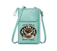 GEEADNB Women ID Credit Card Case Cell Phone Purse with Zipper Intricate Tattoos Mystical Aesthetic Moon Phases Elegant Gift for Mother's Day Travel Rfid Safe