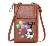 GEEADNB Women ID Credit Card Case Customized Small Bags fluffy dog vibrant balloons whimsical illustration Travel Rfid Safe Printed Gift