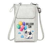 GEEADNB Women ID Credit Card Case Customized Small Bags fluffy dog vibrant balloons whimsical illustration Travel Rfid Safe Printed Gift