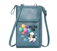 GEEADNB Women ID Credit Card Case Customized Small Bags fluffy dog vibrant balloons whimsical illustration Travel Rfid Safe Printed Gift