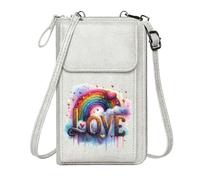 GEEADNB Women ID Credit Card Case Personalized Crossbody Wallets Decorative hearts Glittery letters Rainbow Printed Gift Suitable for Daily Gifting