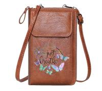 GEEADNB Women Leather Crossbody PU Leather Phone Purse Dandelion Seeds Butterflies Just Breathe Leather Purse for Lover Adjustable Strap
