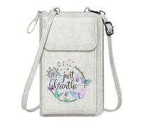 GEEADNB Women Leather Crossbody PU Leather Phone Purse Dandelion Seeds Butterflies Just Breathe Leather Purse for Lover Adjustable Strap
