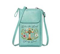 GEEADNB Women Leather Crossbody Purse Credit Card Slots Serene Atmosphere Vibrant Flowers Wooden Cross Long Purse for Gift