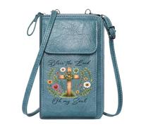 GEEADNB Women Leather Crossbody Purse Credit Card Slots Serene Atmosphere Vibrant Flowers Wooden Cross Long Purse for Gift