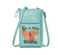 GEEADNB Women Leather Crossbody Purse Personalized Crossbody Wallets Be a nice HUMAN Vibrant Butterfly Colorful Flowers Adjustable Strap Long Purse for Gift