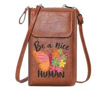 GEEADNB Women Leather Crossbody Purse Personalized Crossbody Wallets Be a nice HUMAN Vibrant Butterfly Colorful Flowers Adjustable Strap Long Purse for Gift