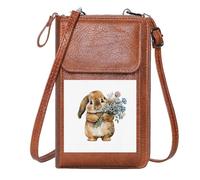 GEEADNB Women Leather Crossbody Purse Personalized Crossbody Wallets brown bunny watercolor illustration whimsical style PU Leather Phone Bags for Everyday Use or Gift Idea