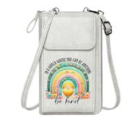 GEEADNB Women Leather Crossbody Purse Personalized Crossbody Wallets Positive message Decorative patterns Rainbow for Valentine's Day Birthday Gifts Printed Gift