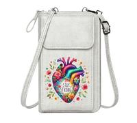 GEEADNB Women Leather Crossbody Purse Personalized Crossbody Wallets Resilience Message Floral Elements Vibrant Heart Graduation Student Holiday Customized Gift